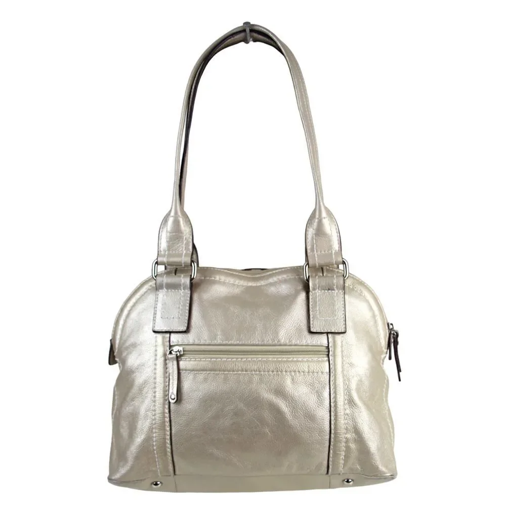 ROOMY TIGNANELLO SILVER GENUINE LEATHER SHOULDER BAG TOTE HANDBAG HOBO PURSE
